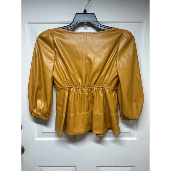 Staud Sophie faux leather peplum top Yellow Womens Size Small Square Neckline - Picture 8 of 9